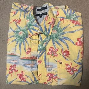 Tommy Hilfiger Hawaiian Shirt Men's Yellow Blue Floral Print